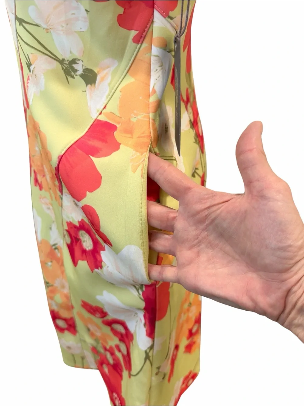 Vince Camuto Scuba Fit Flare Dress Floral Sleeveless Lime Green Orange 12 NWT